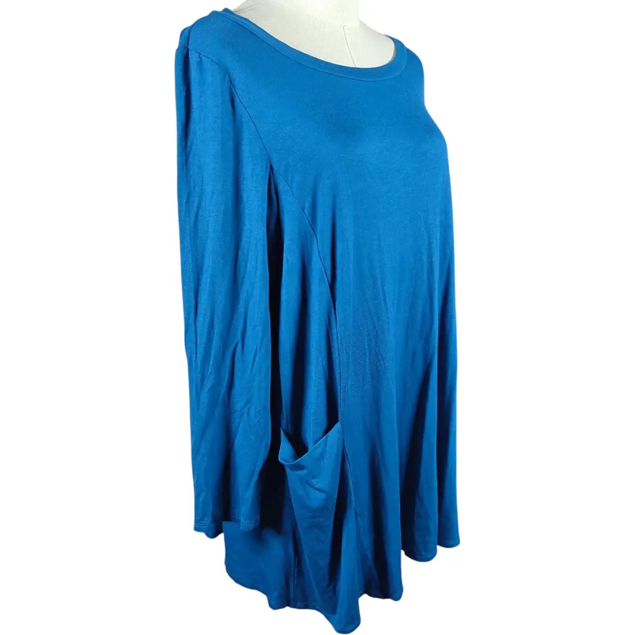Emerald Women's 1X Teal Blue Button Back Tunic Top with Elbow Patches thumbnail 3
