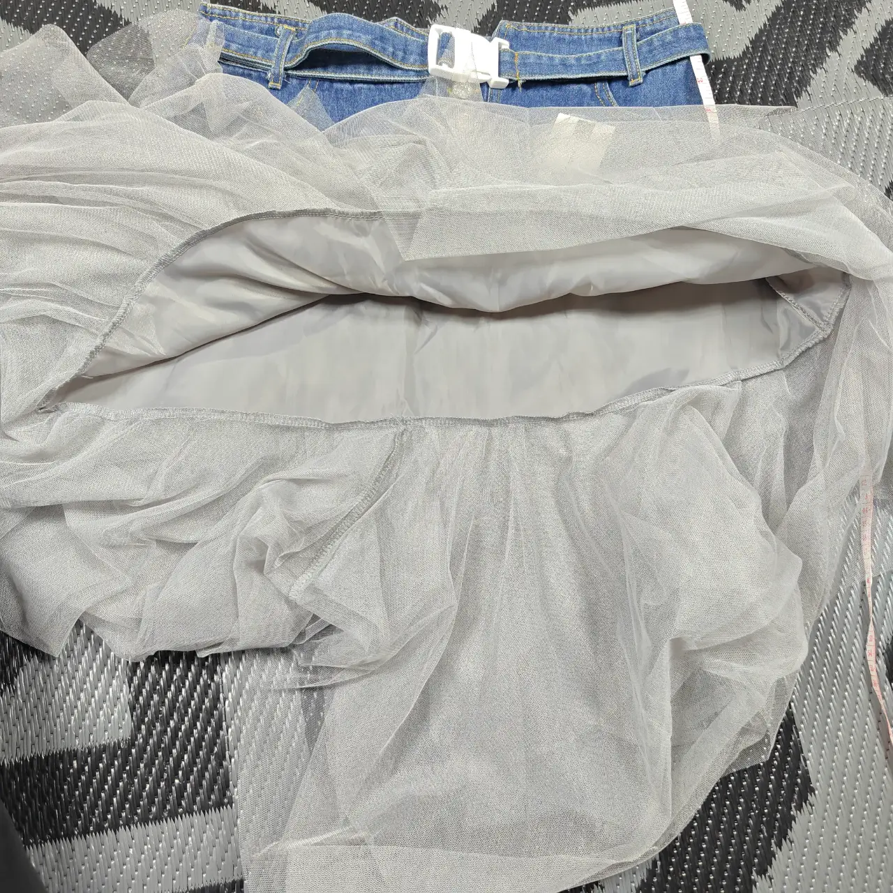 Jin Yuan Bao Denim Mesh Splice Tiered Tulle Asymmetrical Skirt Size XXL NWT thumbnail 9
