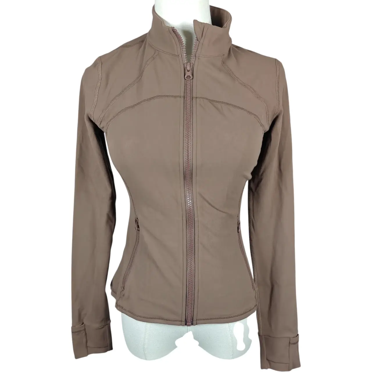 The Gym People Women's Full Zip Athletic Running Jacket Brown Thumbholes Size S