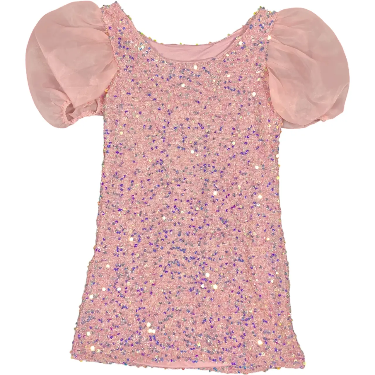 Badgley Mischka Girls Size 7 Pink Sequin Puff Sleeve Party Dress NWT thumbnail 2