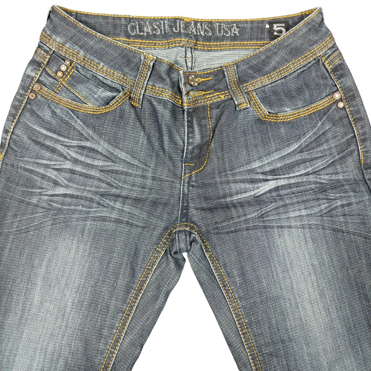 Clash Jeans USA Women's Size 5 Embellished Pocket Bootcut Jeans Dark Wash thumbnail 3