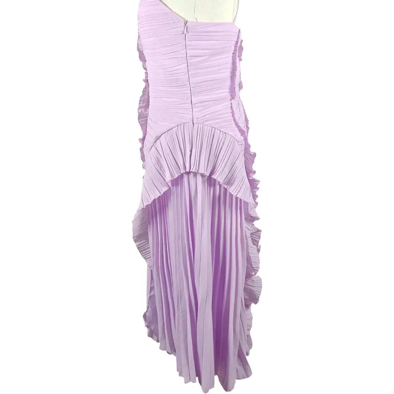 Lilac Pleated One-Shoulder Asymmetrical Tiered Ruffle Maxi Dress Size L thumbnail 6