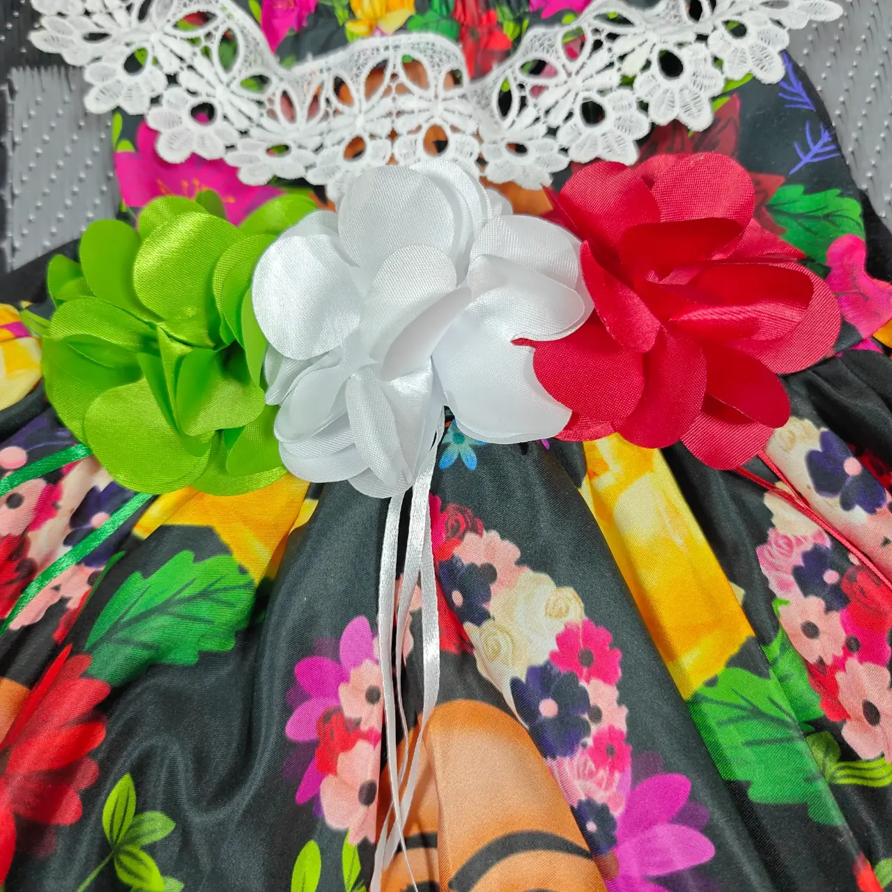 Girls Mexican Folklorico Frida Kahlo Floral Fiesta Dress Size CH Small thumbnail 5