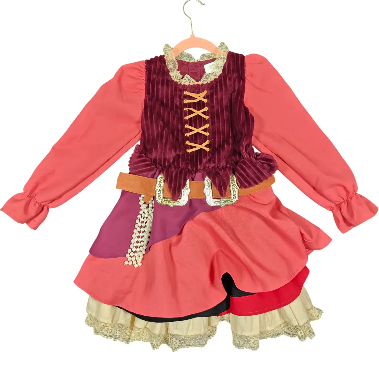 Disney Parks Girls Pirate Costume Dress with Belt Burgundy Pink Size XS