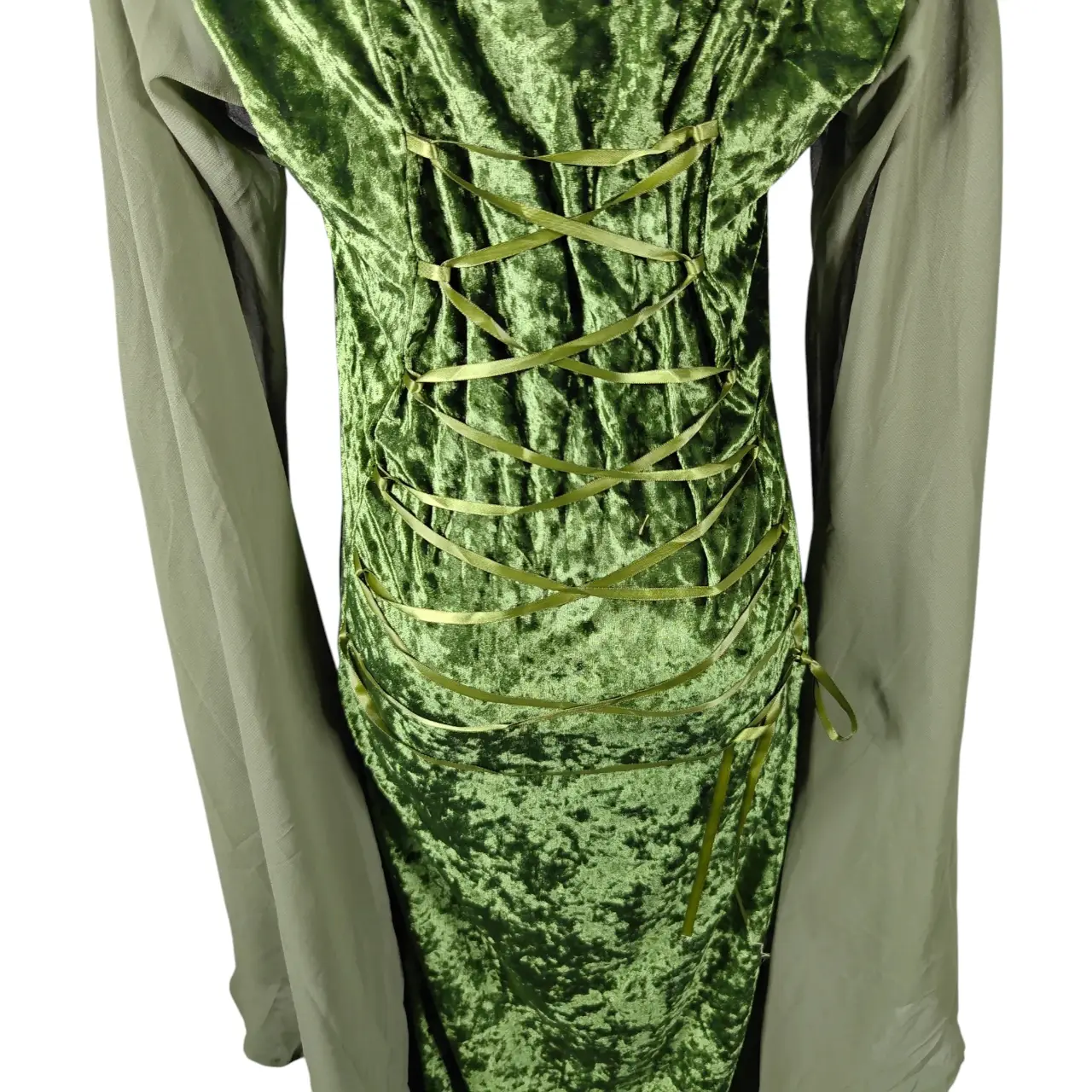 Women's Medieval Renaissance Hooded Velvet Dress Green Size M thumbnail 5