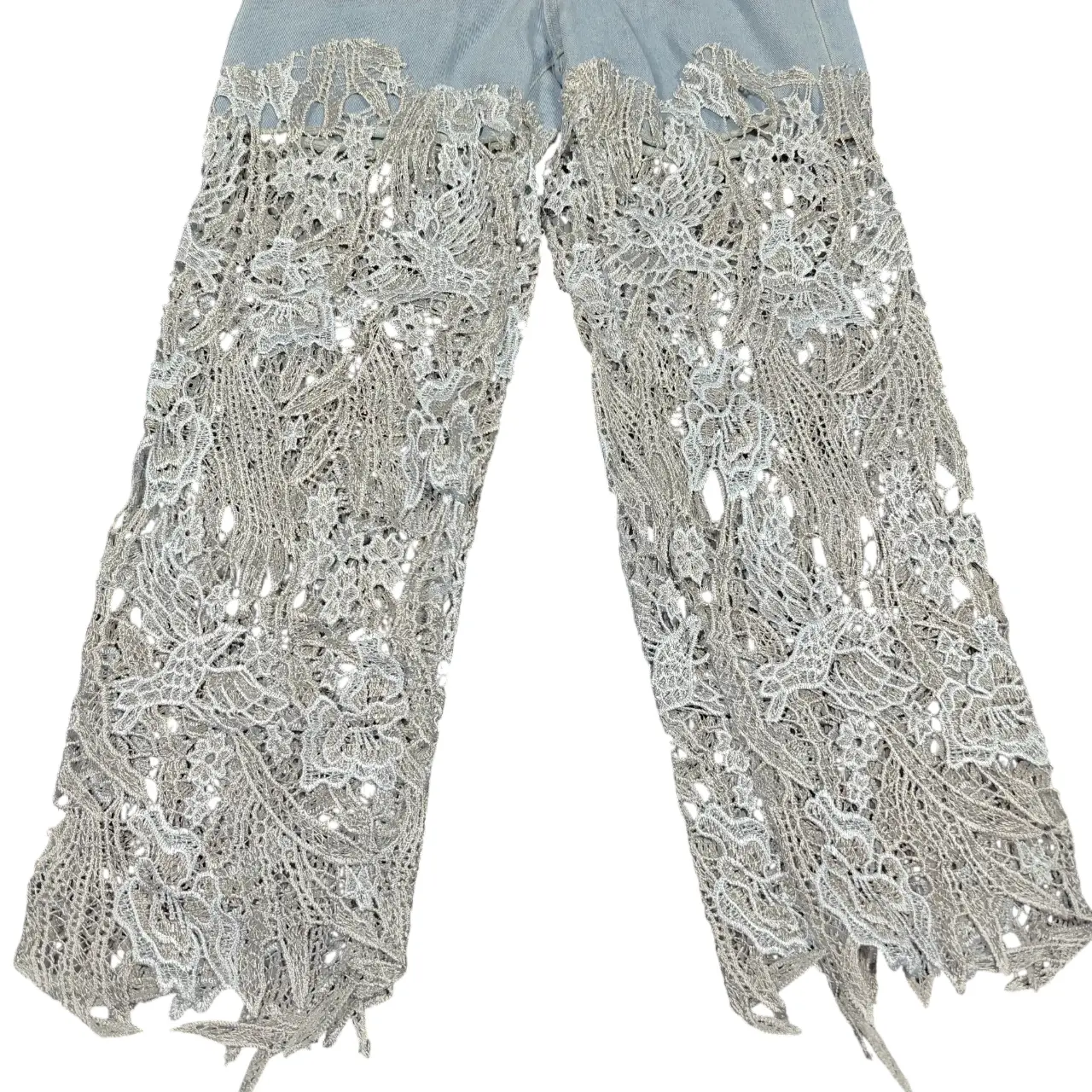 Women's High Rise Lace Patchwork Cutout Wide Leg Jeans Size M New thumbnail 3