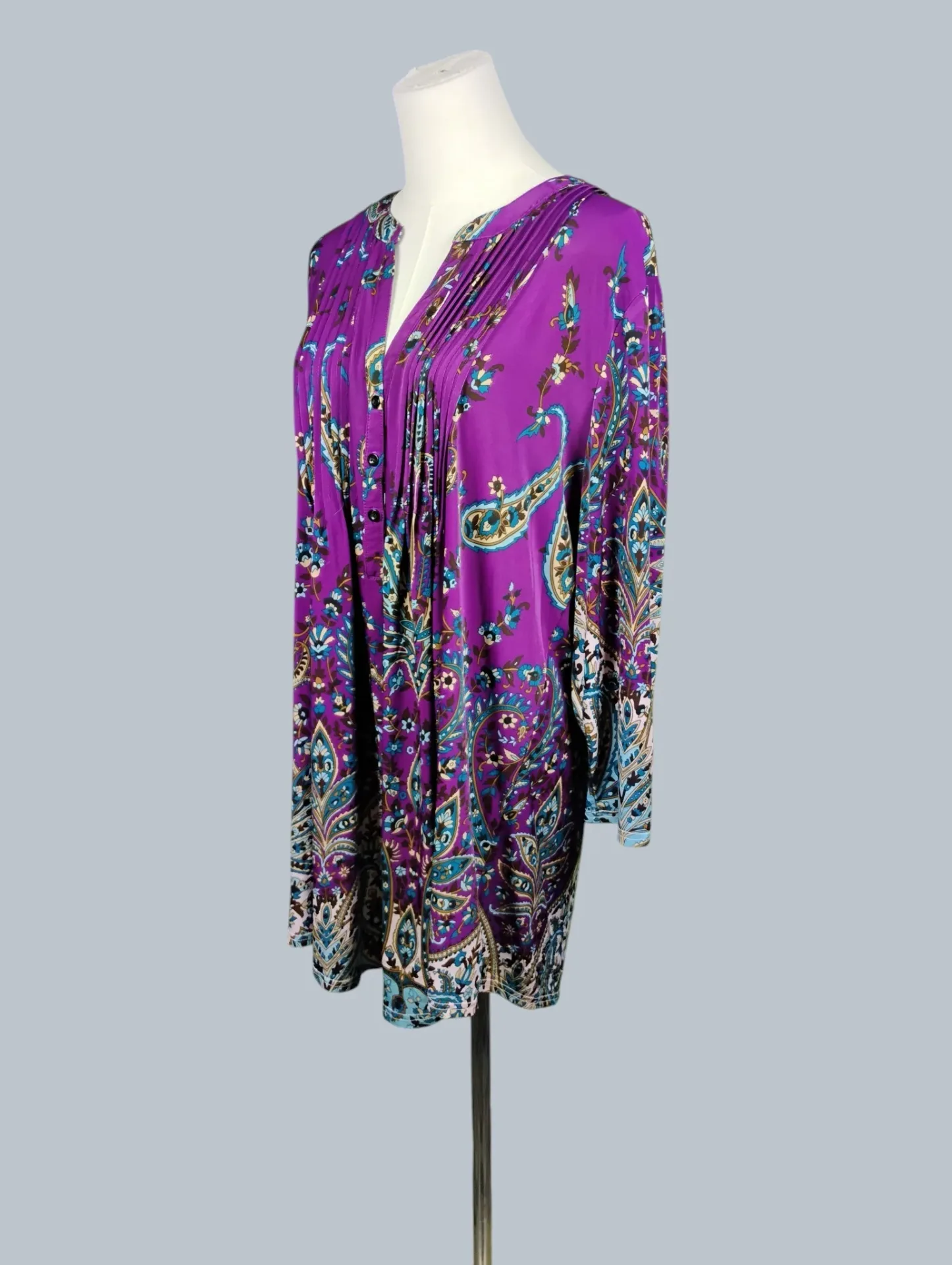 LA CERA Women's Plus Size Paisley Pintuck Tunic Blouse XL Purple thumbnail 3