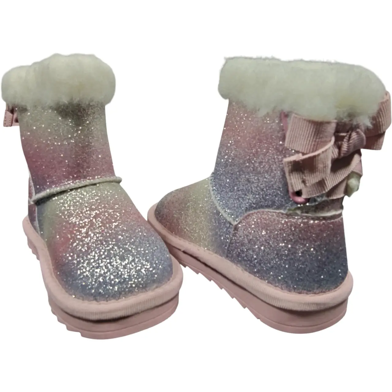 Toddler Girls Rainbow Glitter Winter Boots Faux Fur Bow Accents Size 6T thumbnail 3