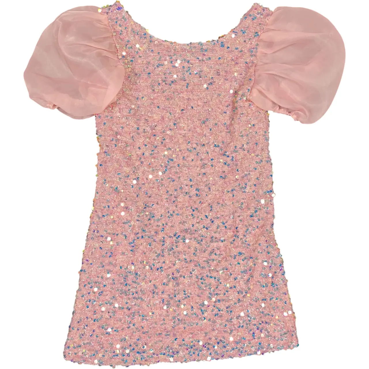 Badgley Mischka Girls Size 7 Pink Sequin Puff Sleeve Party Dress NWT