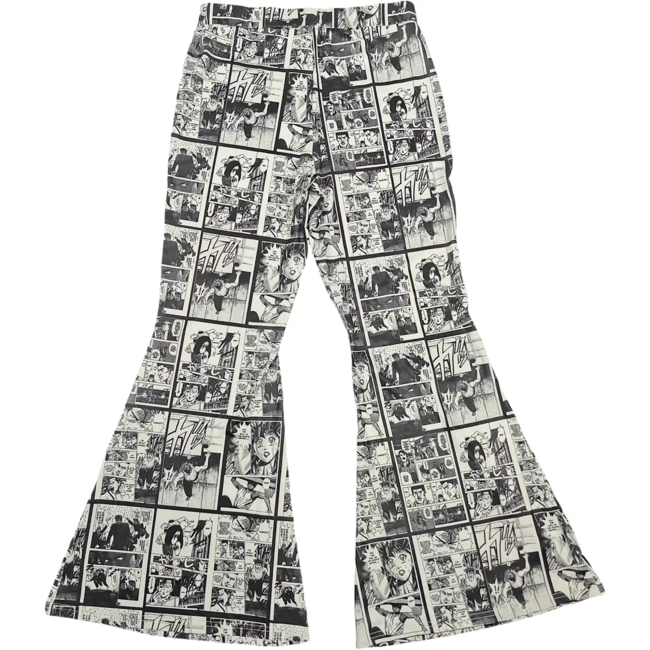 Anime Manga Comic Print Bell Bottom Flare Pants Women's Size XL Black White thumbnail 3