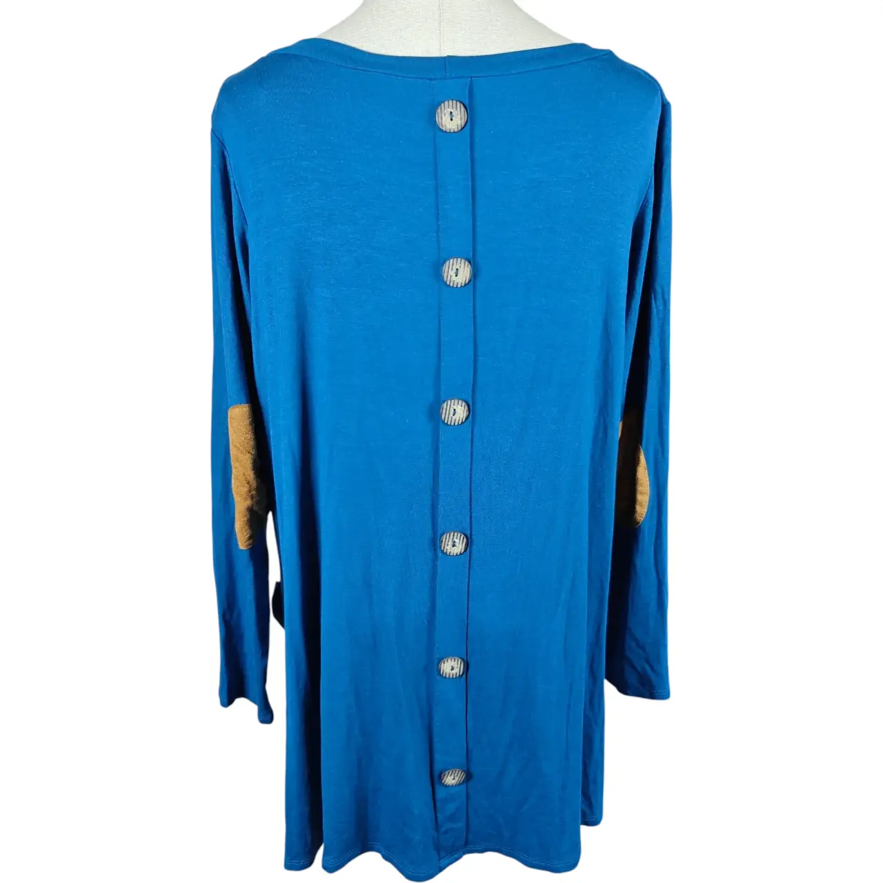 Emerald Women's 1X Teal Blue Button Back Tunic Top with Elbow Patches thumbnail 4