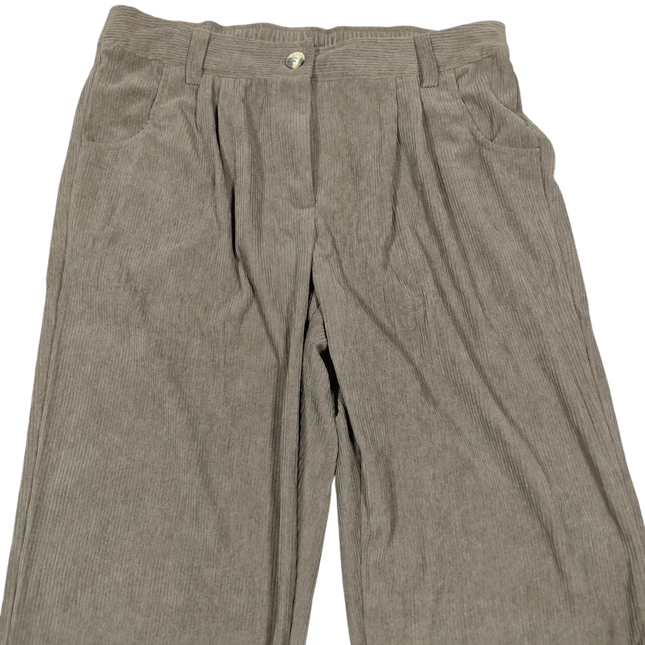 Halara Women's XL Brown Ribbed Corduroy Pleated Casual Pants NWT thumbnail 3