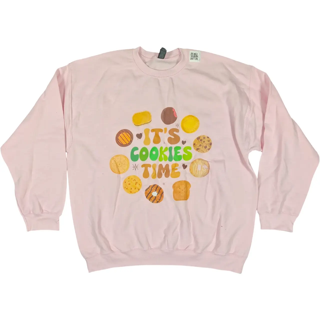 Gildan Heavy Blend It's Cookies Time Graphic Sweatshirt Light Pink Size XL