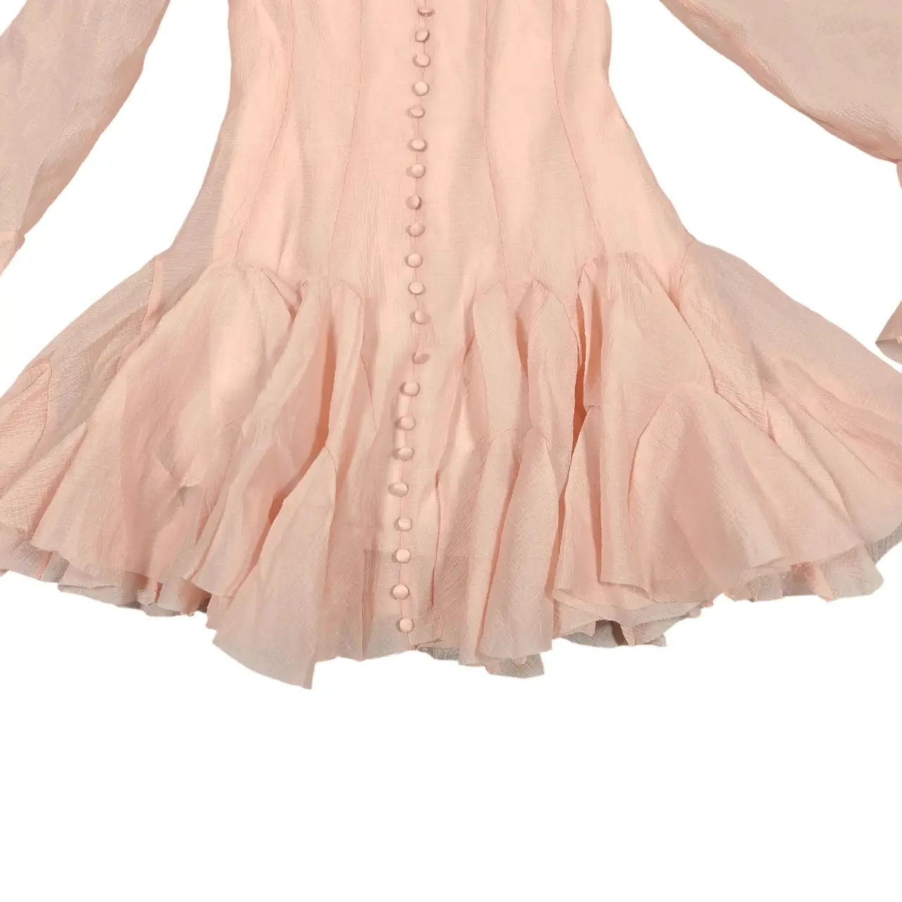 Blush Pink Semi-Sheer Ruffle Flare Sleeve Mini Dress Size S thumbnail 3