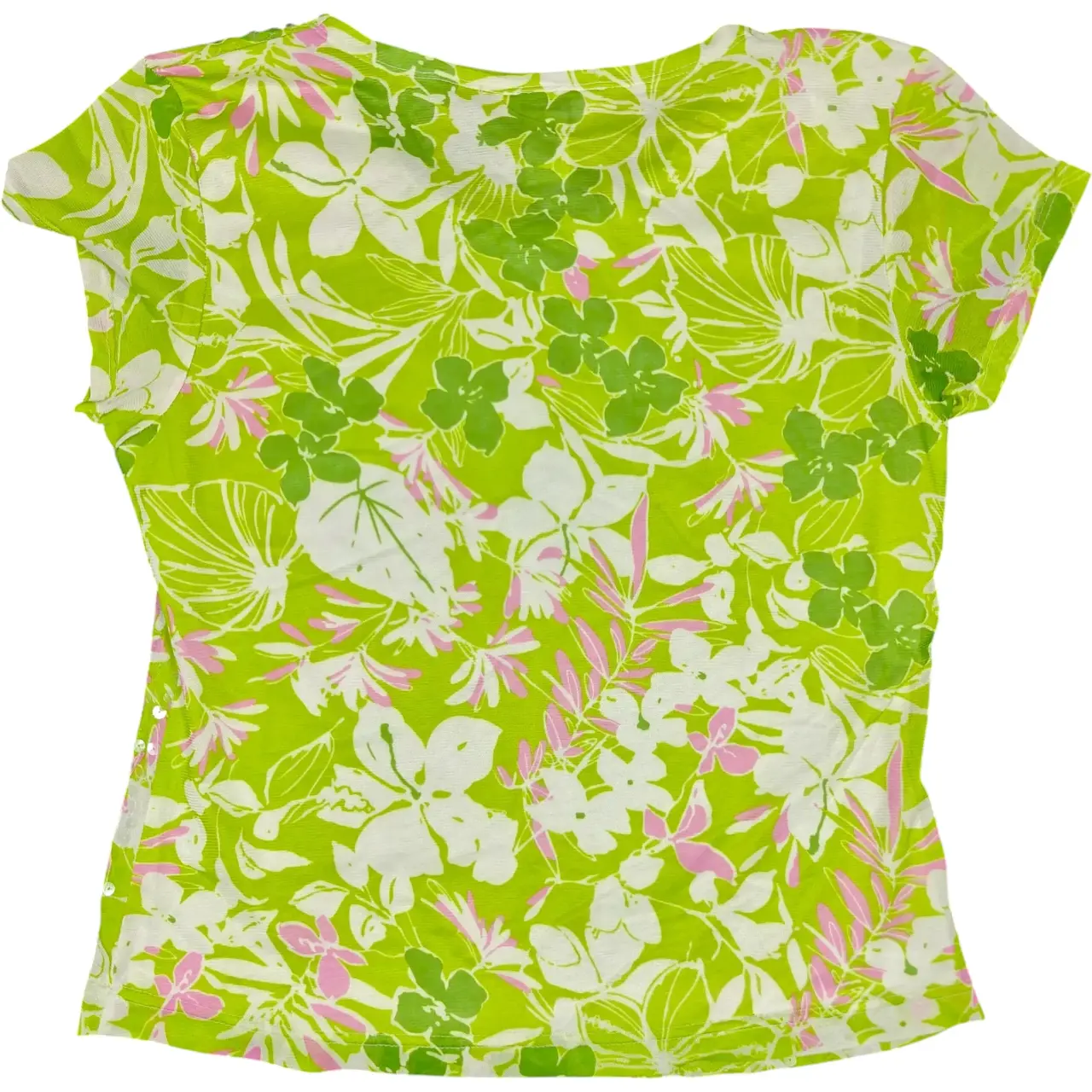 Outfit JPR Floral Sequin Short Sleeve Top Green Pink White Size L thumbnail 2