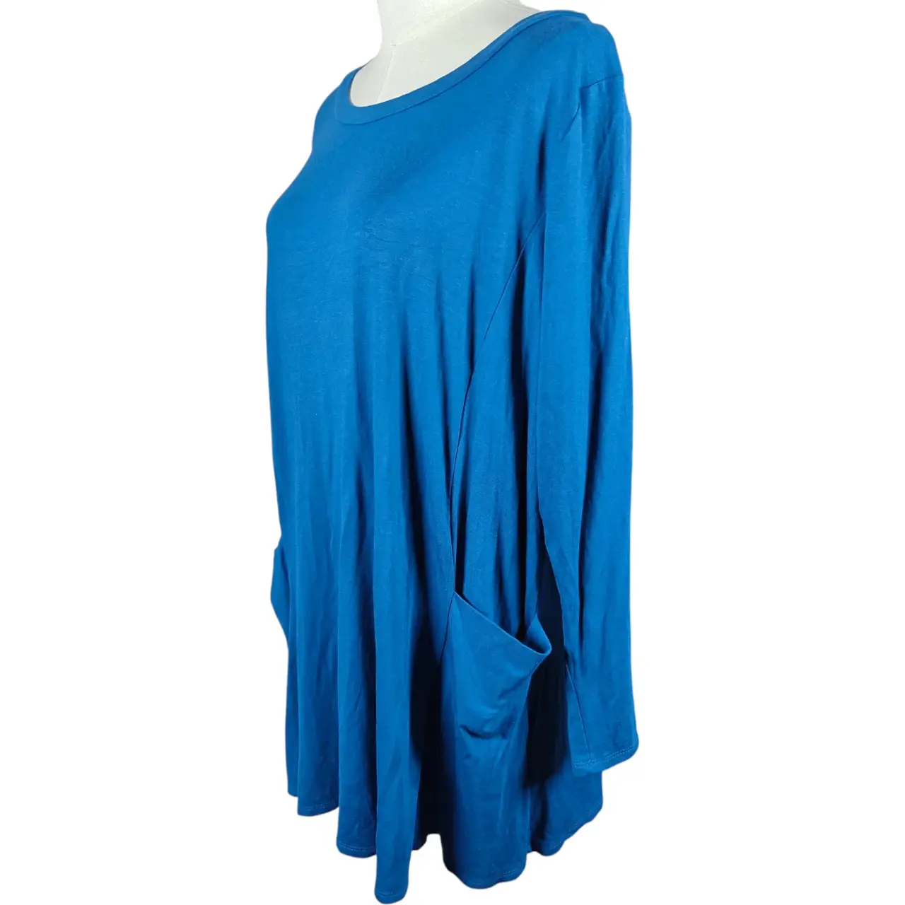 Emerald Women's 1X Teal Blue Button Back Tunic Top with Elbow Patches thumbnail 2