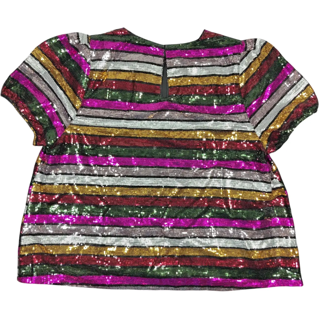 Fate Curve Women's 1X Multicolor Sequin Striped Short Sleeve Blouse NWT thumbnail 2