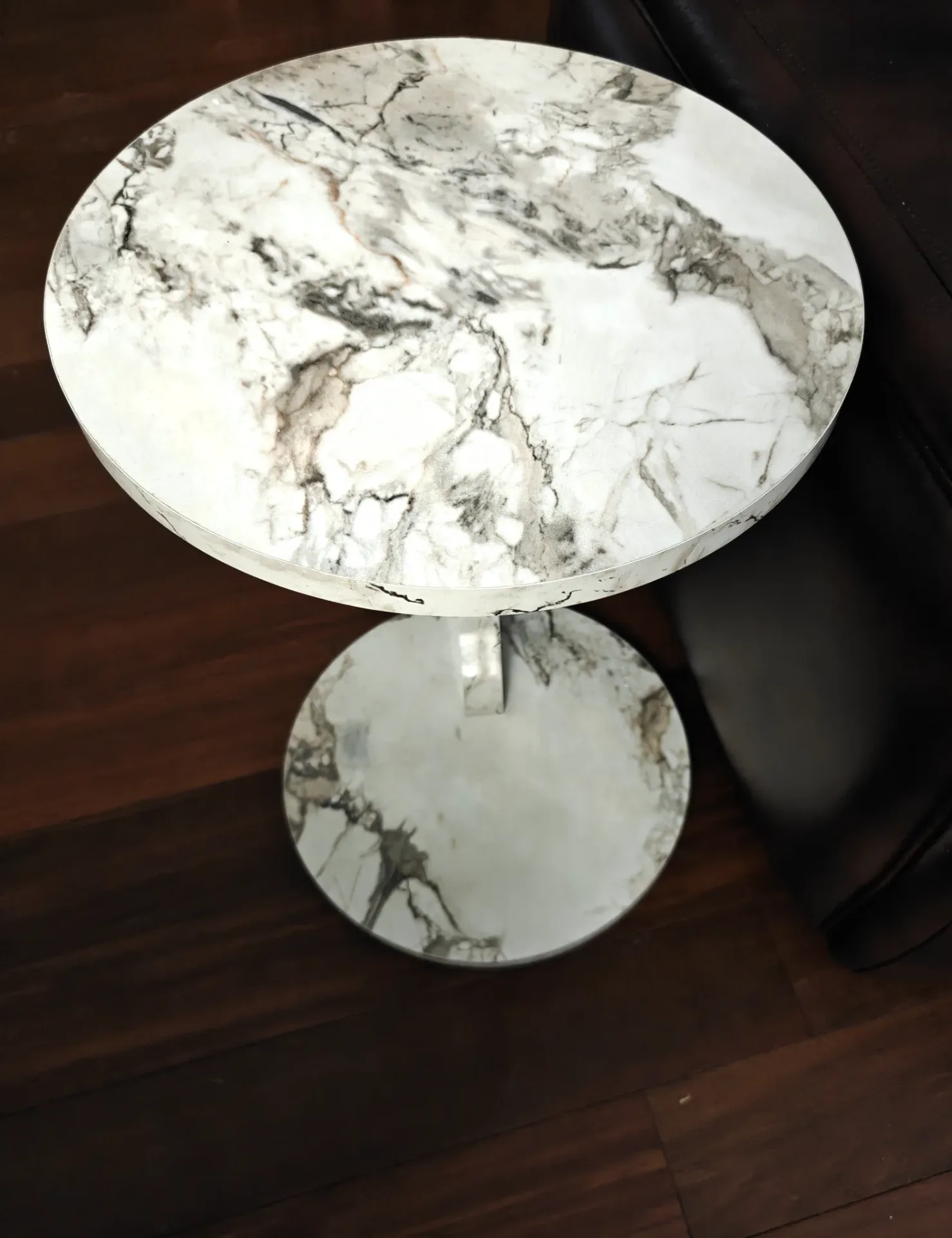 Furpinea White Marble Faux C-Shaped End Table Sofa Side Accent Modern thumbnail 3