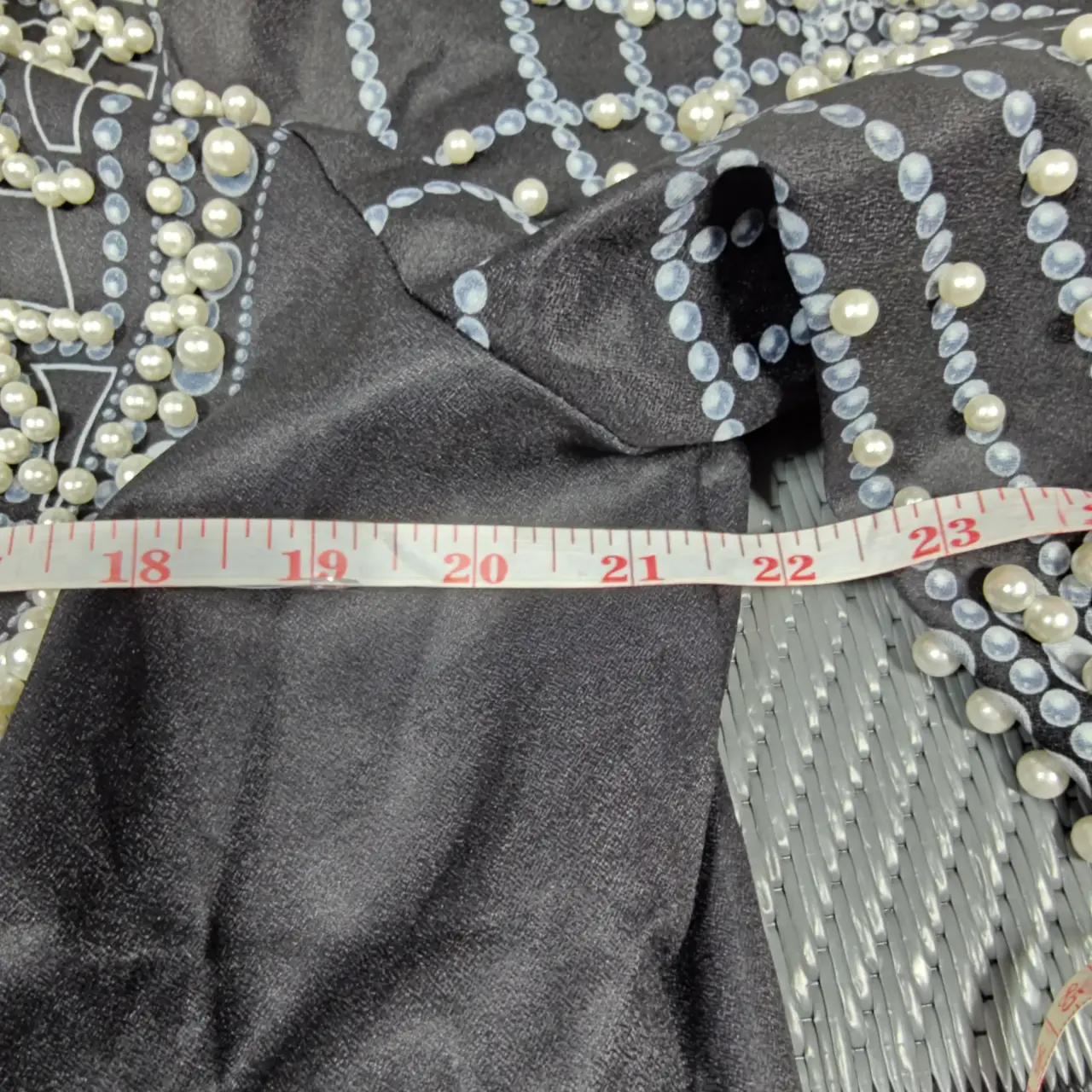 Faux Pearl Studded Baroque Print Open Front Blazer Jacket Black Plus Size 4XL thumbnail 4