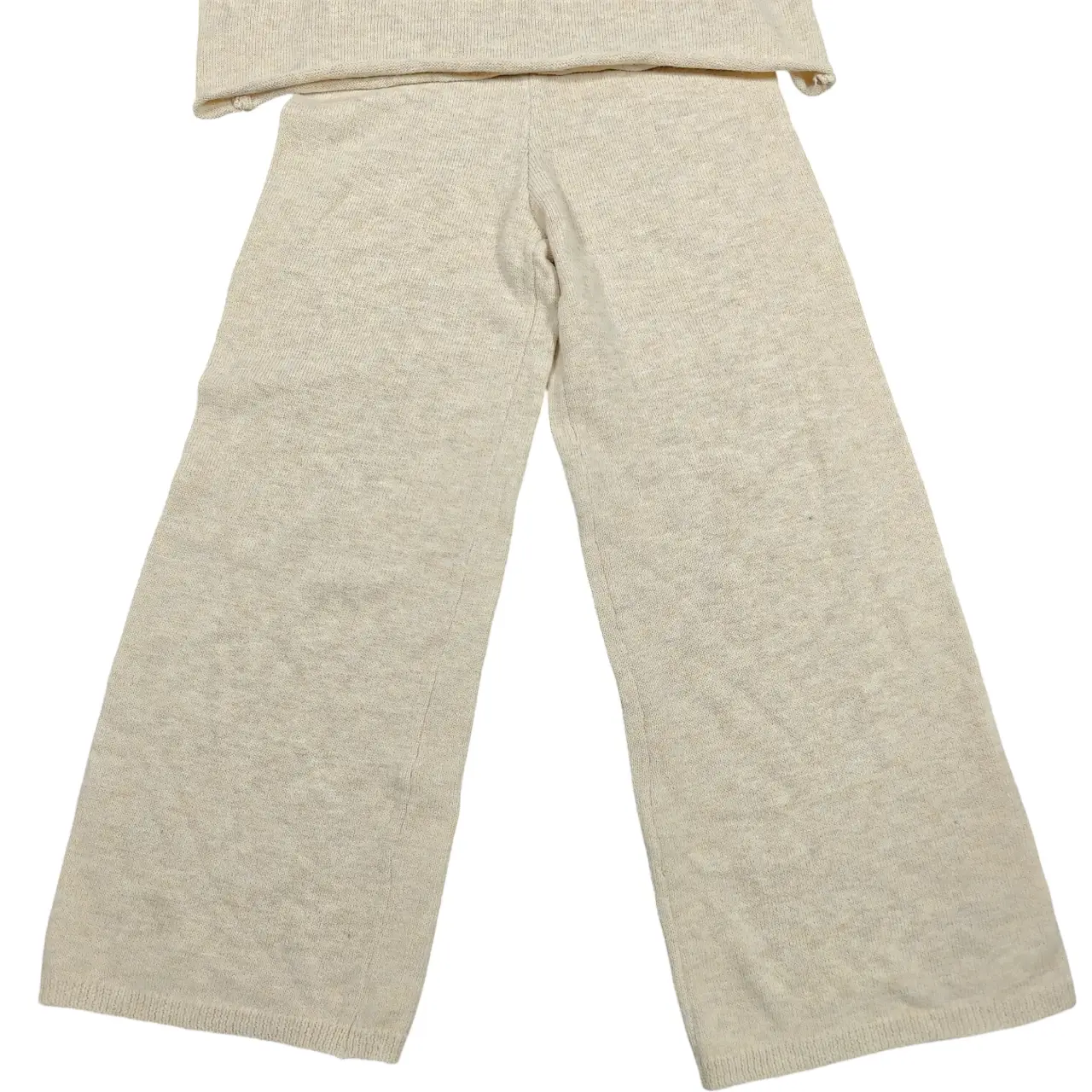 Knit Lounge Set Crewneck Sweater & Wide Leg Pants Cream Oatmeal Beige Size XL thumbnail 3