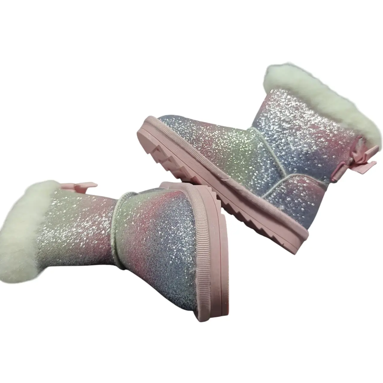 Toddler Girls Rainbow Glitter Winter Boots Faux Fur Bow Accents Size 6T thumbnail 5