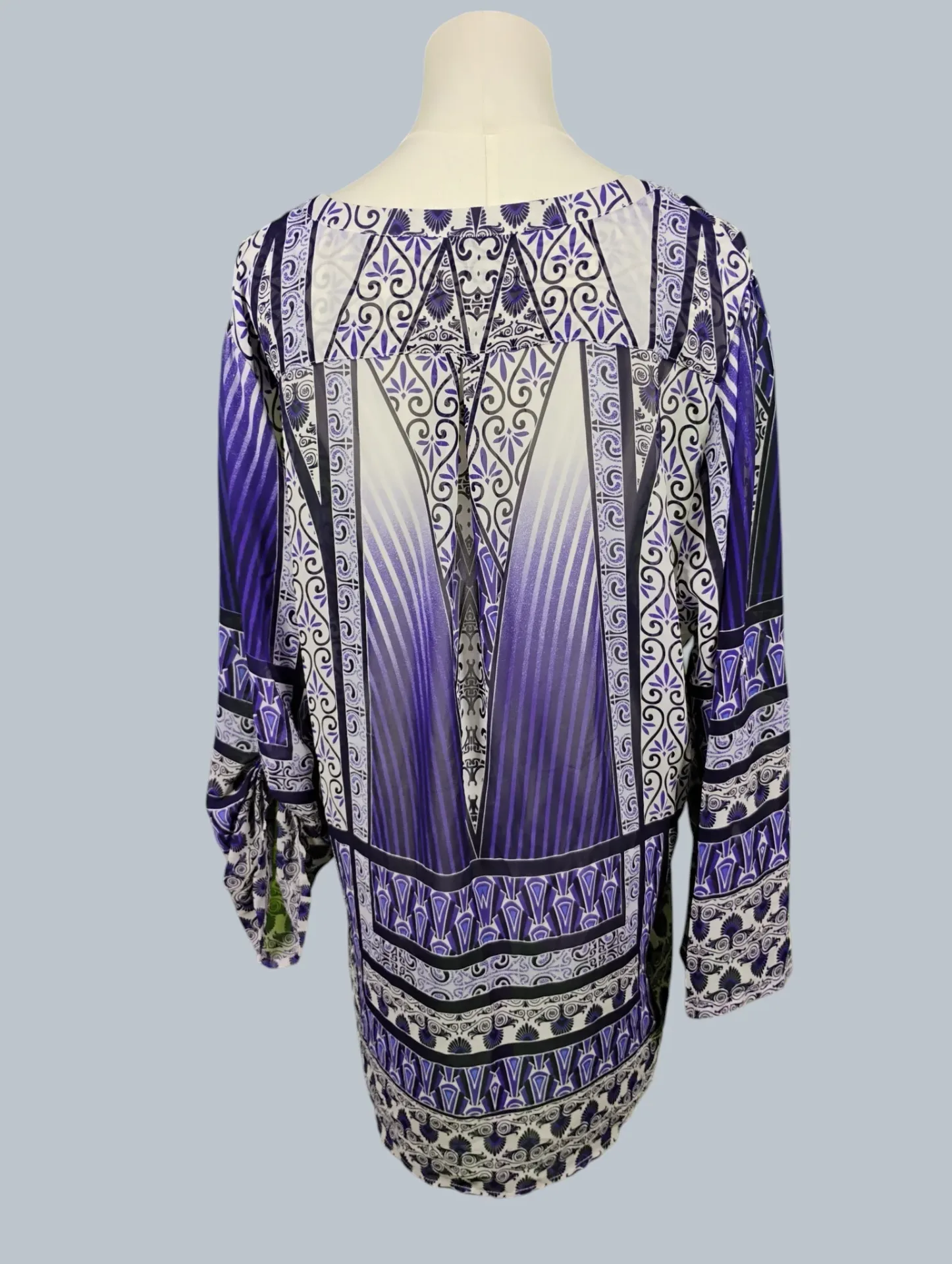 Mushka by Sienna Rose, Inc. PXL Purple White Patterned V-Neck Blouse Tunic thumbnail 4