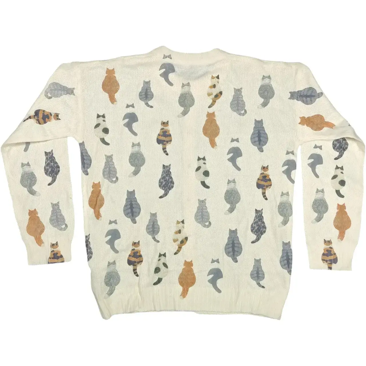 Women's All-Over Cat Print Ribbed Knit Button-Front Cardigan Sweater Size M thumbnail 3