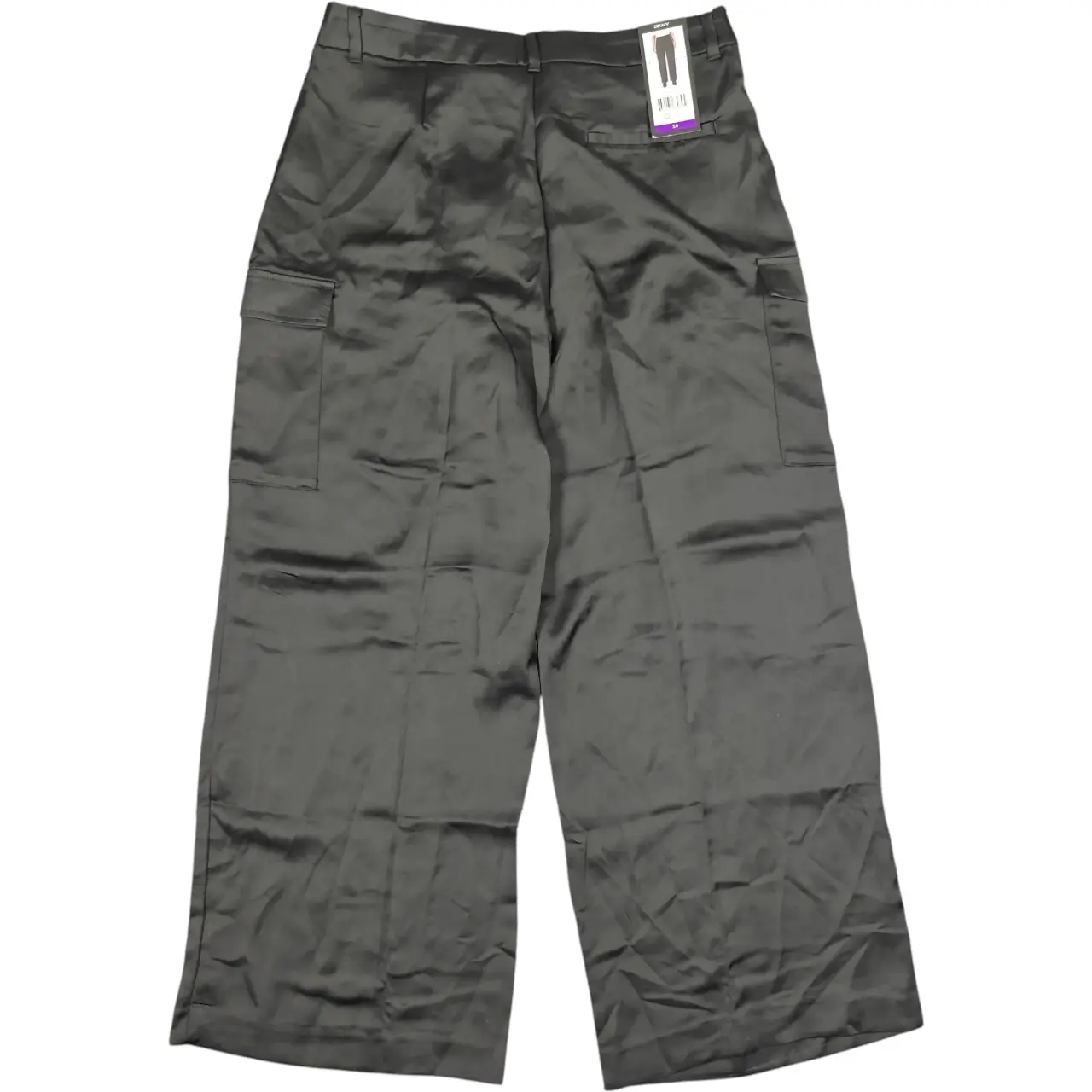 DKNY Women's Satin Wide Leg Cargo Pants Black Size 14 NWT thumbnail 2