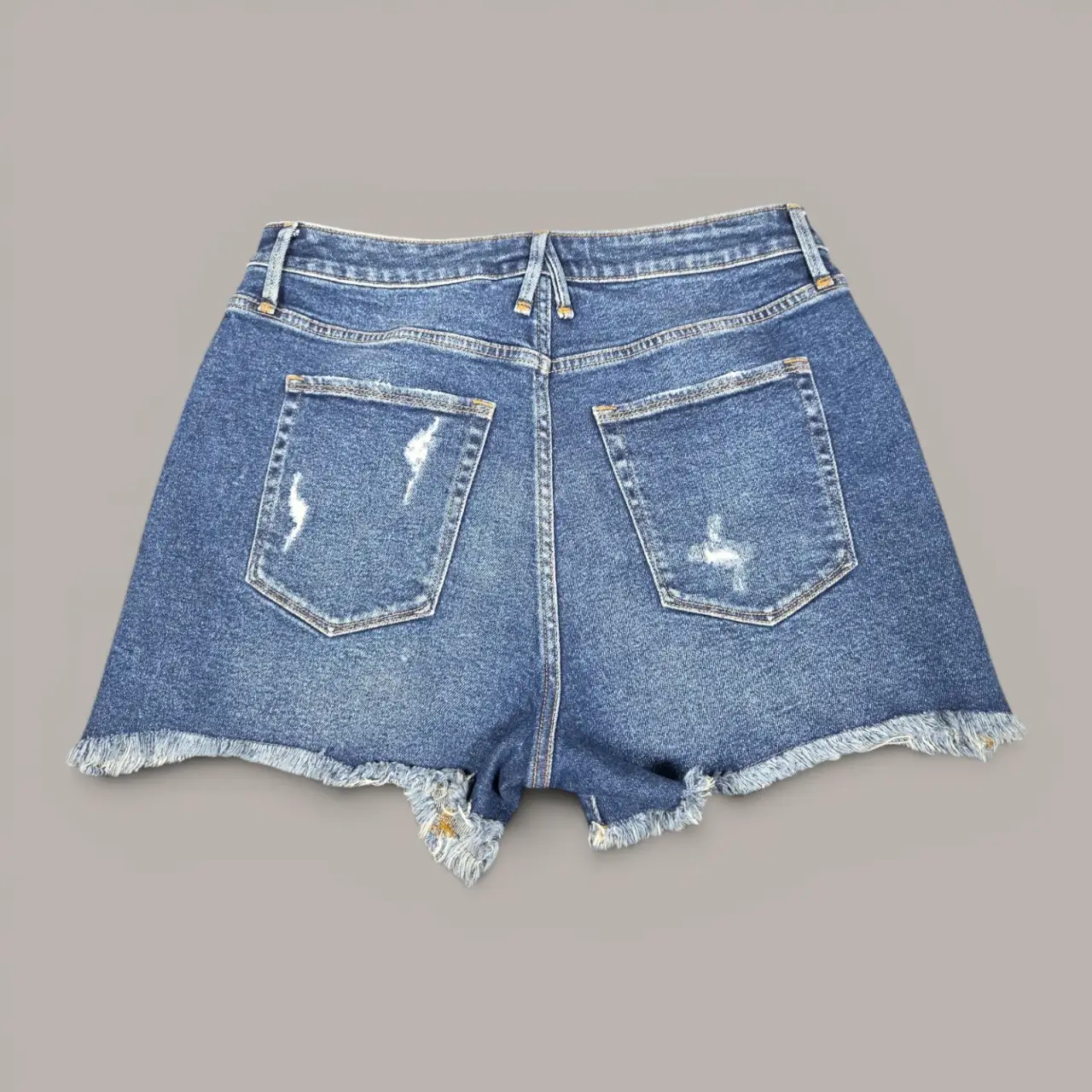 Good American Women's Blue Denim Distressed Frayed Hem Jean Shorts Size 14 thumbnail 2
