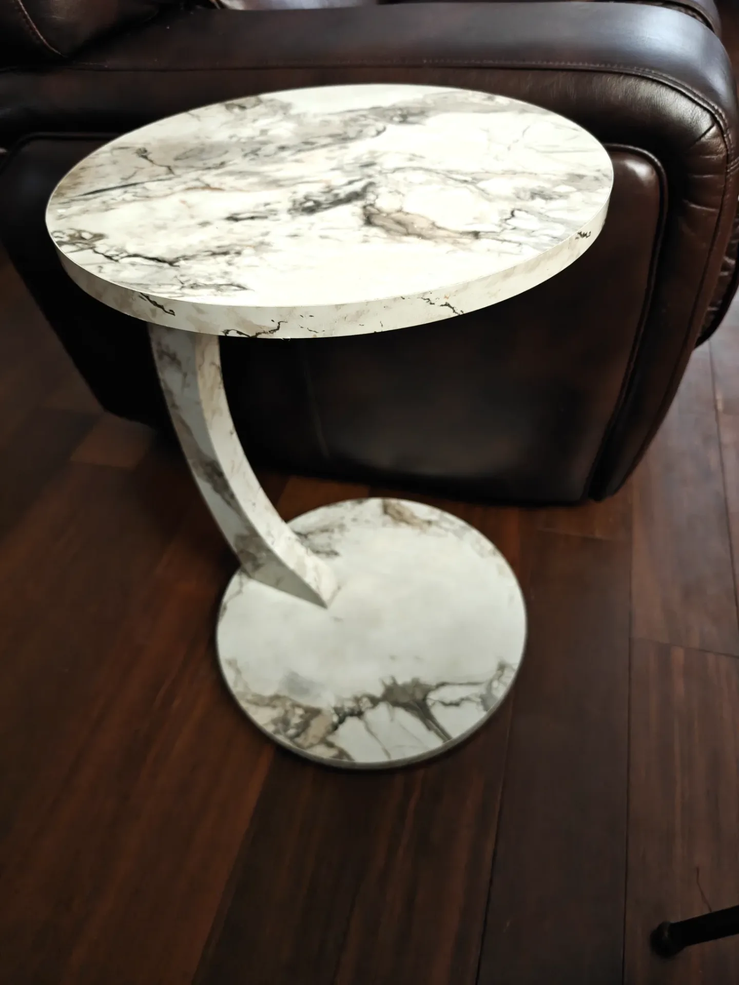 Furpinea White Marble Faux C-Shaped End Table Sofa Side Accent Modern thumbnail 2