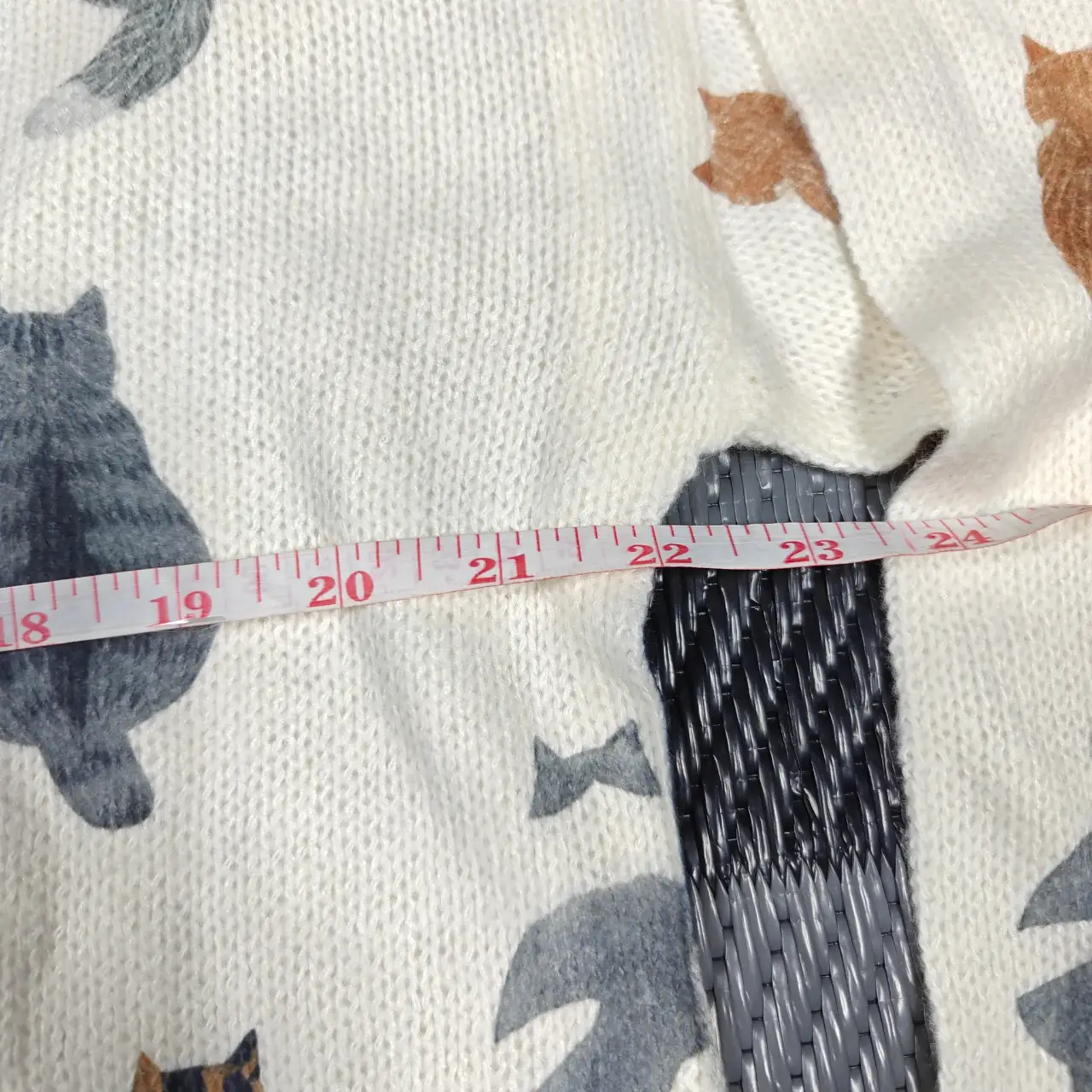 Cute Cat Print Button-Front Knit Cardigan Sweater Cream Size L thumbnail 6