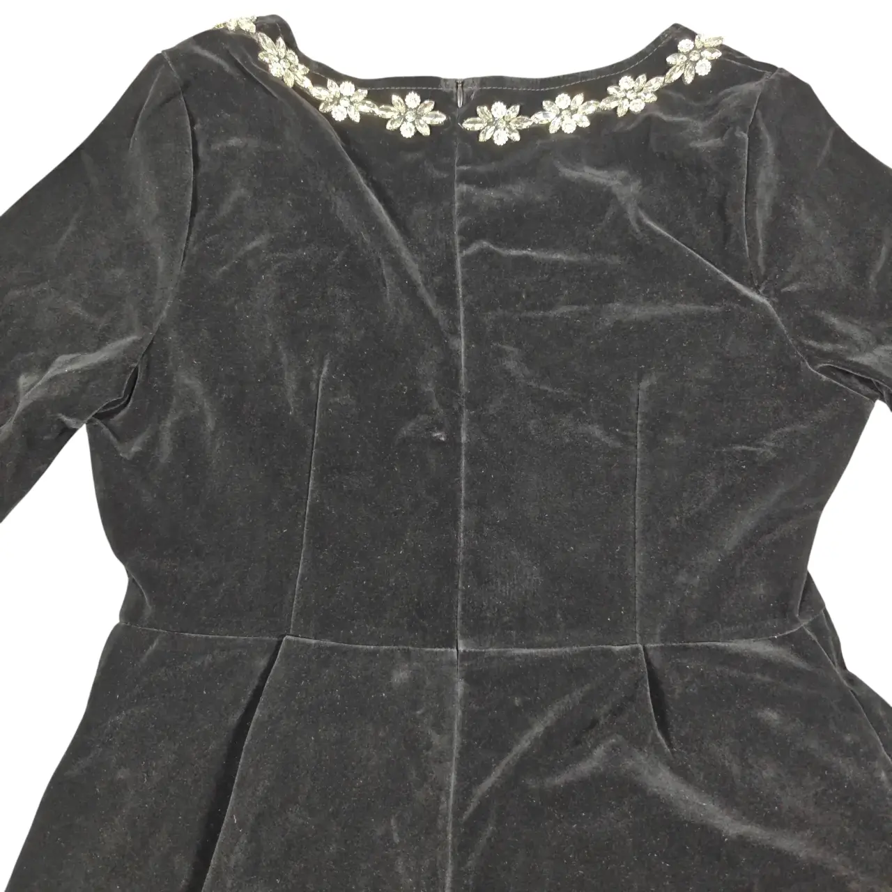 Black Velvet Rhinestone Square Neck Long Sleeve Mini Dress Size M thumbnail 5