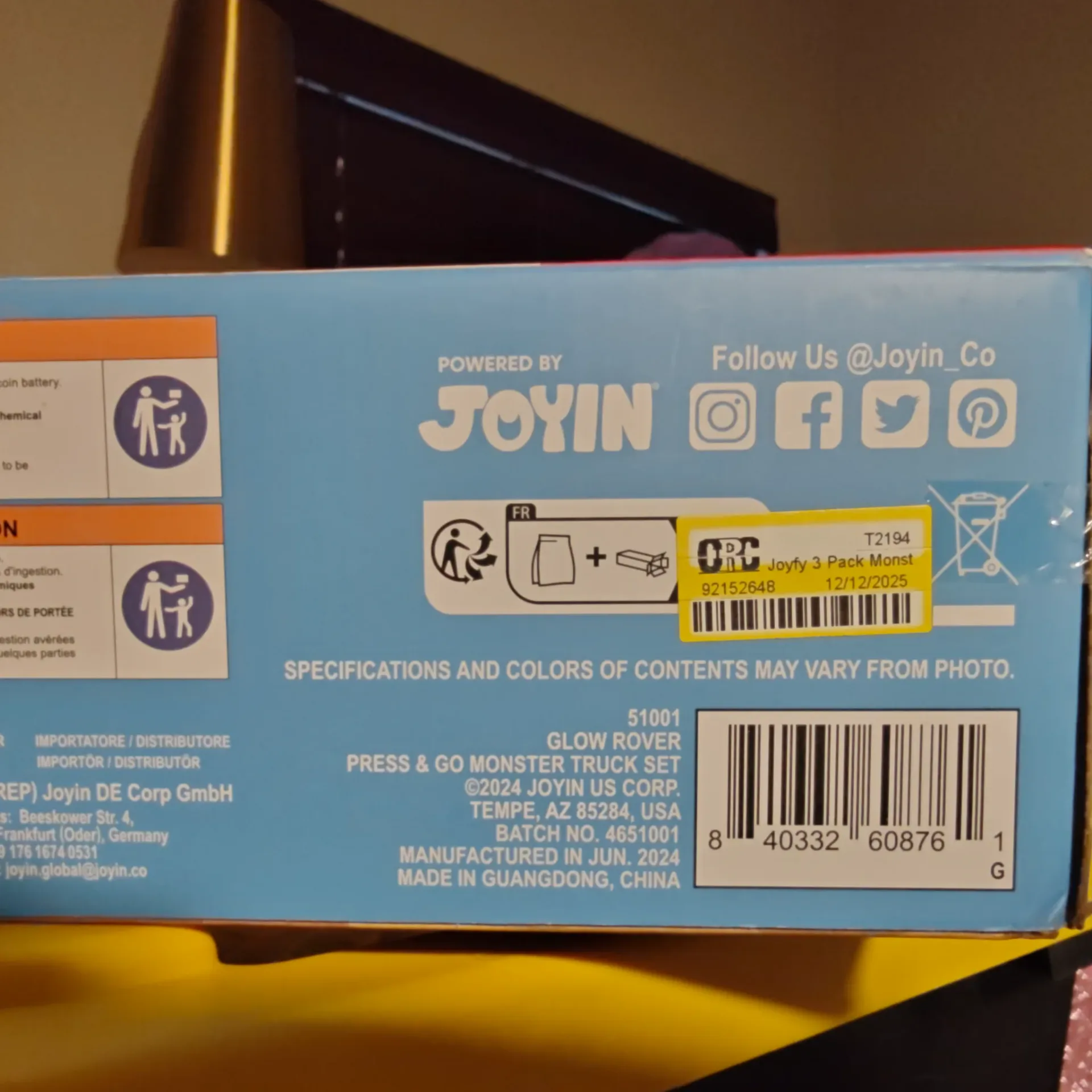 JOYIN GlowRover Light-Up Press & Go Monster Trucks Toddler Toy Set 18M+ thumbnail 4