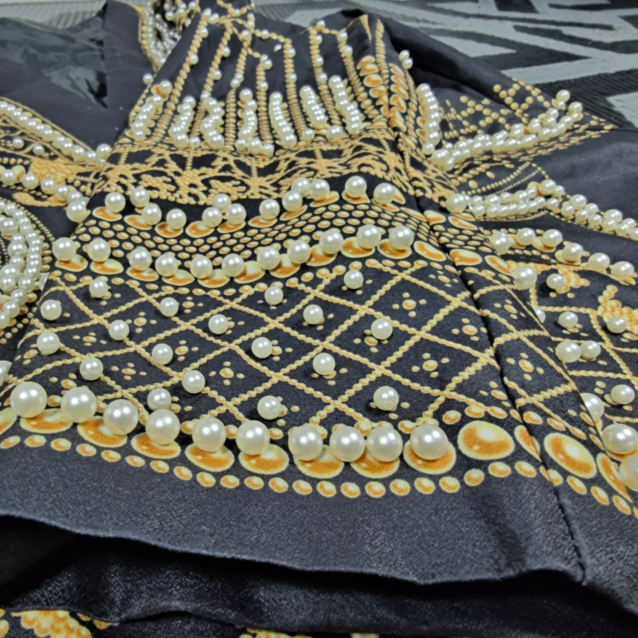 Bella Barnett Dole Pearl Beaded Blazer Dress Black Gold Baroque Women's Size 4XL thumbnail 7