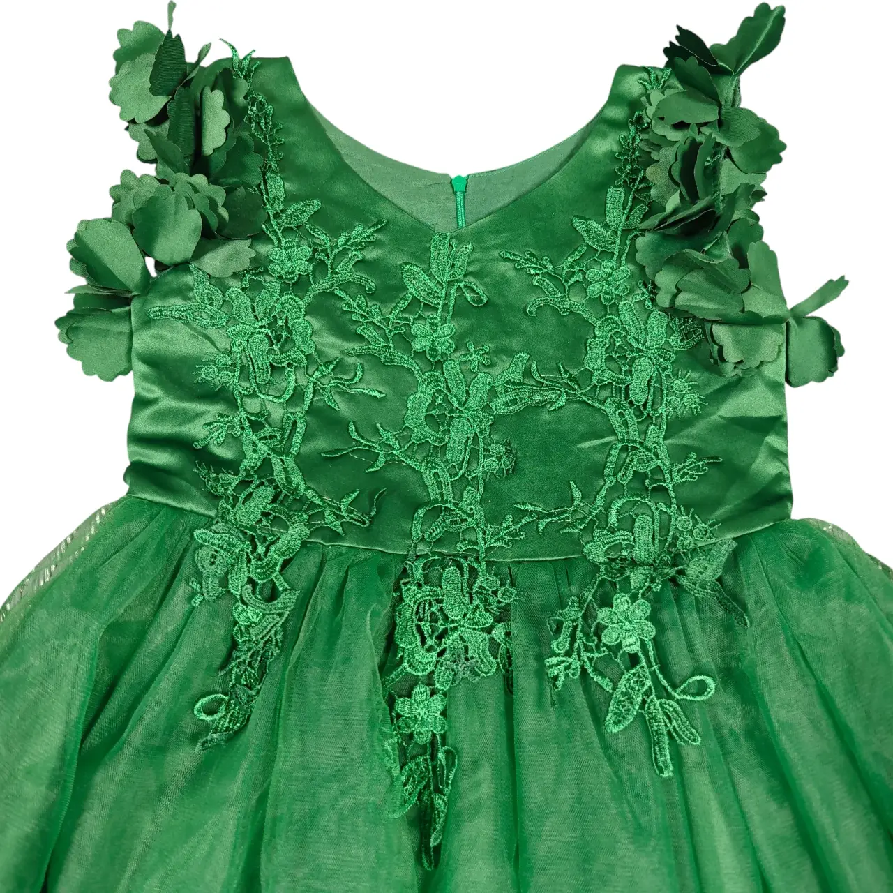 Trish Scully Bianca Gown Emerald Green Floral Tulle Dress Size 10 thumbnail 3