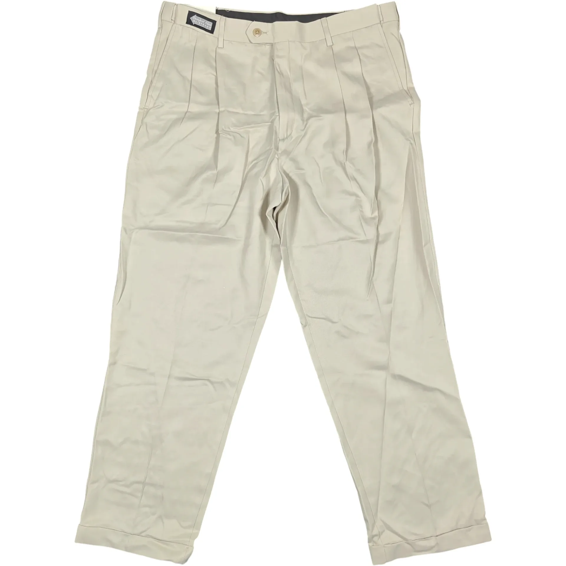 NWT Savane Men's Pleated Microfiber Dress Pants Stone 38x30 Comfort Waist