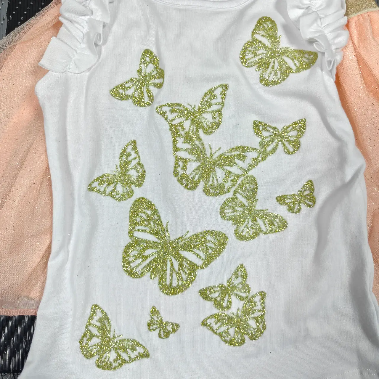 Refill Girls 3-Piece Outfit Set Butterfly Top Tulle Skirt & Straw Bag Size 4 thumbnail 2