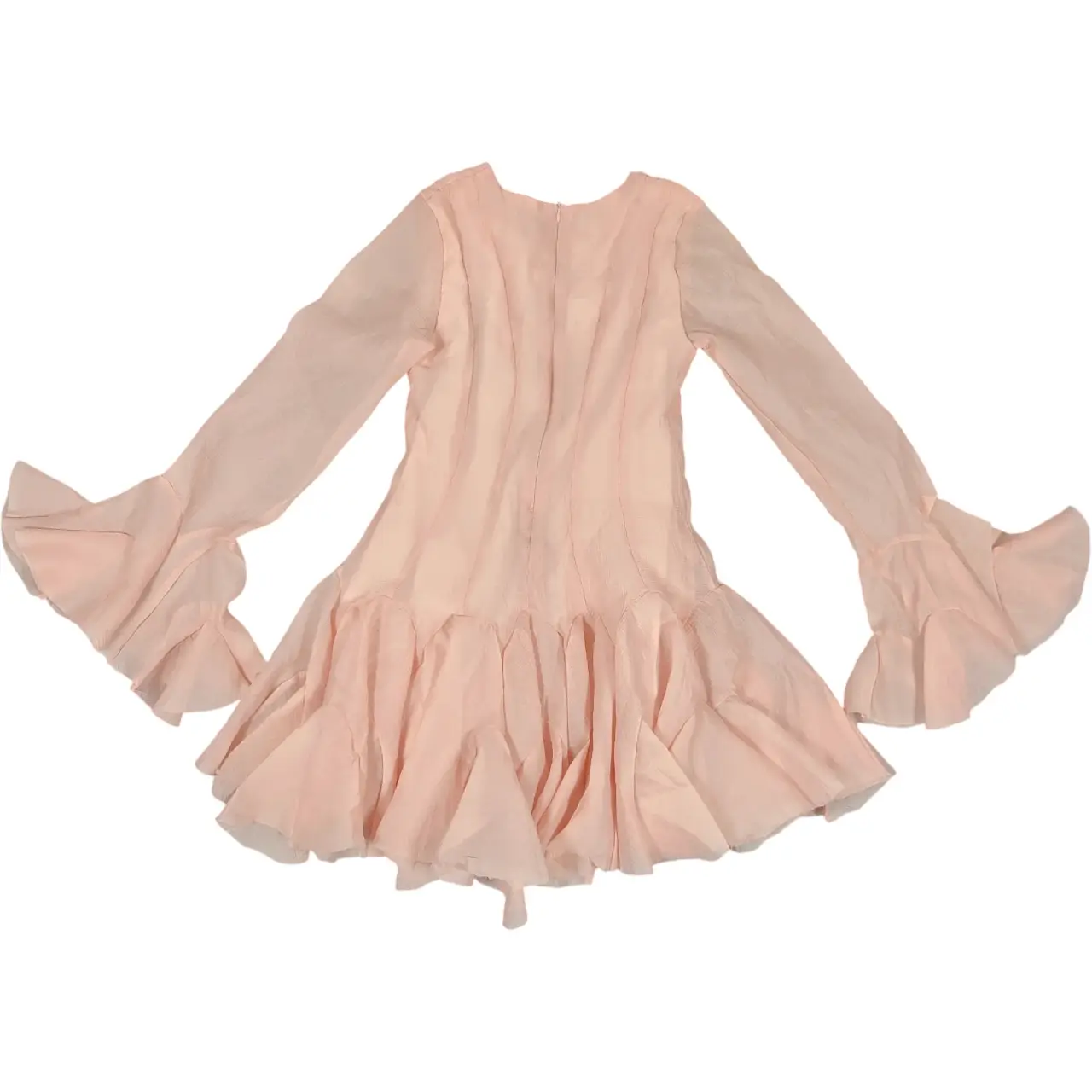 Blush Pink Semi-Sheer Ruffle Flare Sleeve Mini Dress Size S thumbnail 4