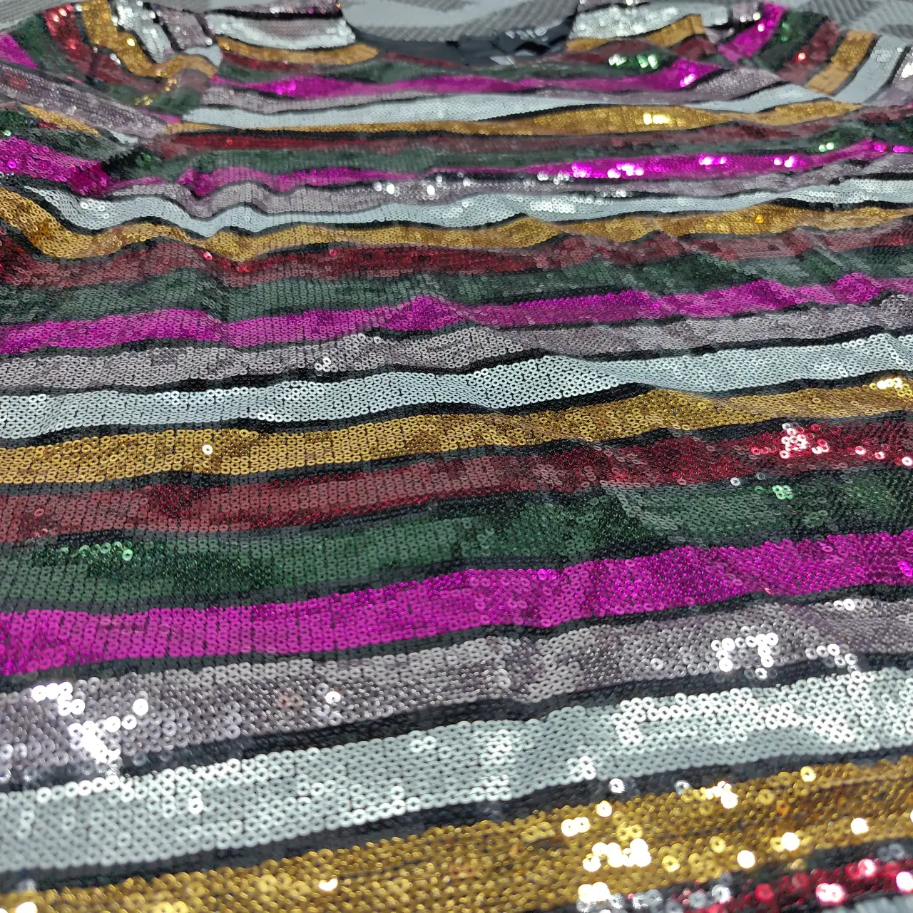 Fate Curve Women's 1X Multicolor Sequin Striped Short Sleeve Blouse NWT thumbnail 3