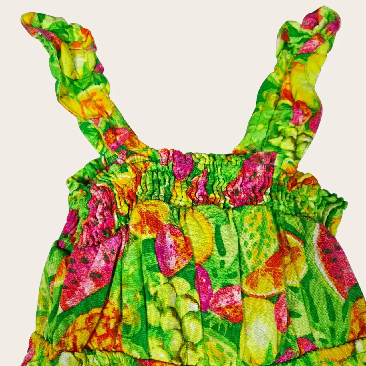 Btween Girls Fruit Print Smocked Tiered Rayon Linen Dress Size 8 thumbnail 2