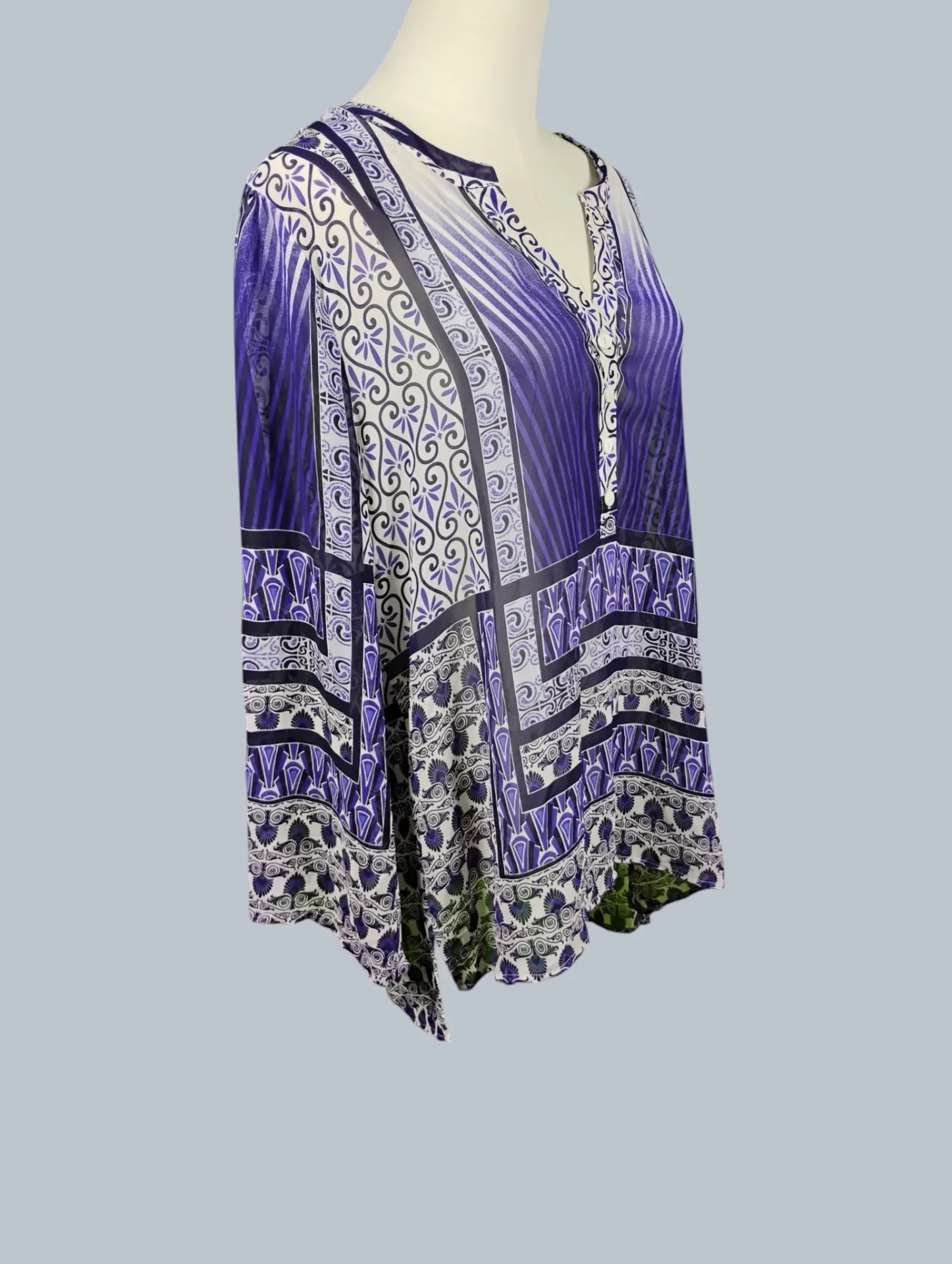 Mushka by Sienna Rose, Inc. PXL Purple White Patterned V-Neck Blouse Tunic thumbnail 2