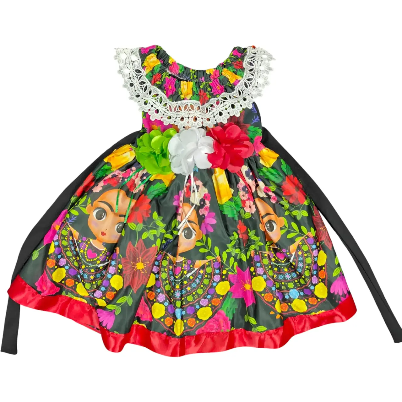 Girls Mexican Folklorico Frida Kahlo Floral Fiesta Dress Size CH Small