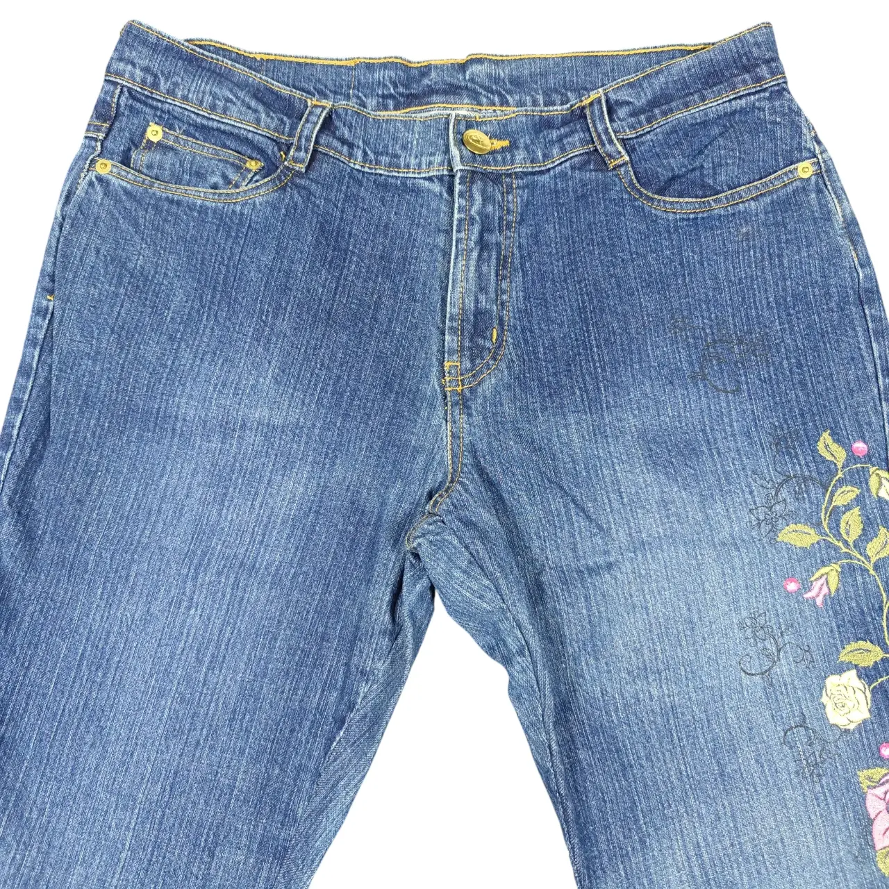 Disney Store Vintage Y2K Tinker Bell Floral Embroidered Denim Jeans Size 12 thumbnail 2