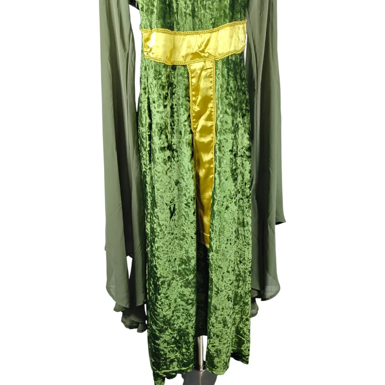 Women's Medieval Renaissance Hooded Velvet Dress Green Size M thumbnail 3