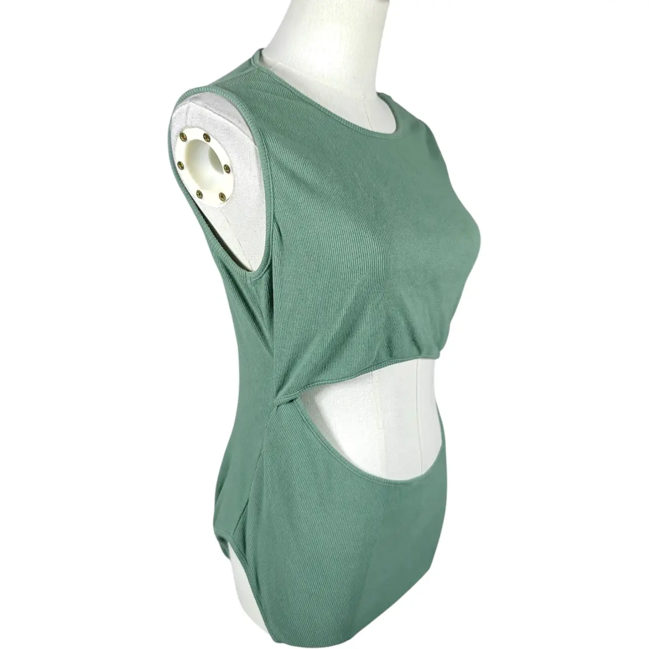 Showpo Green Ribbed Cutout Sleeveless Bodysuit Size US 12 thumbnail 4