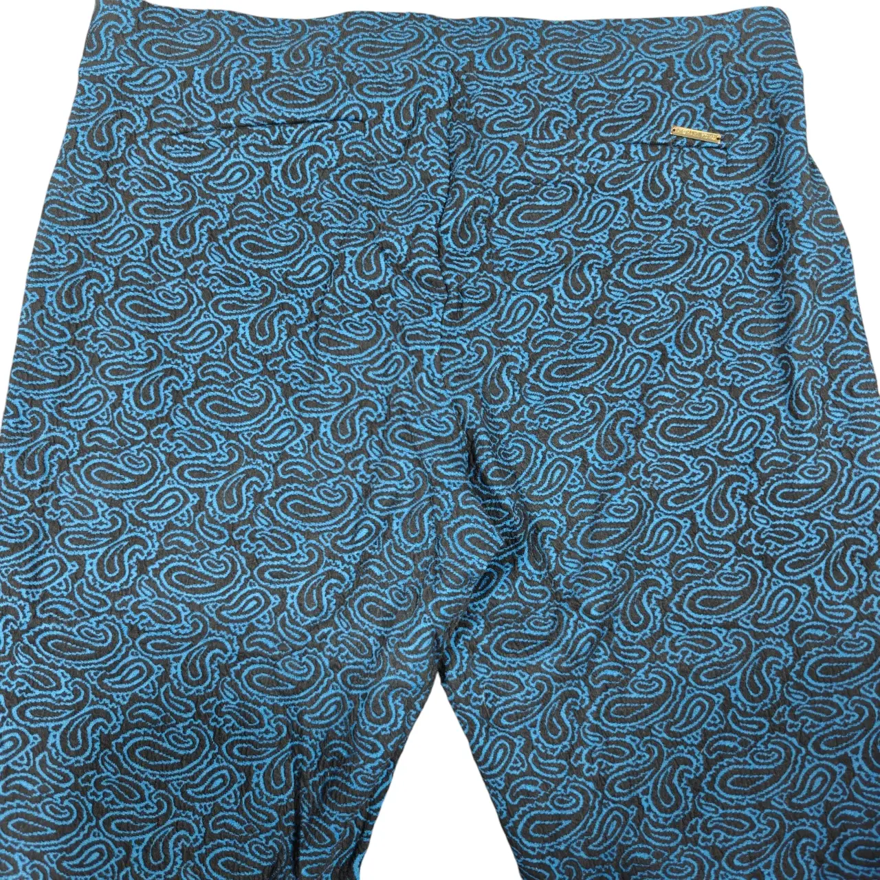 Michael Kors Blue & Black Paisley Textured Knit Ankle Pants XL thumbnail 4